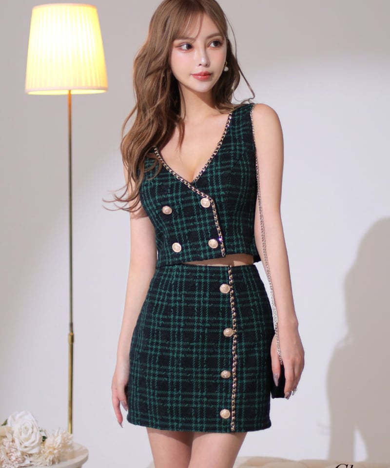 XSサイズあり】ホリデーチェックツイード×クラシカルボタン