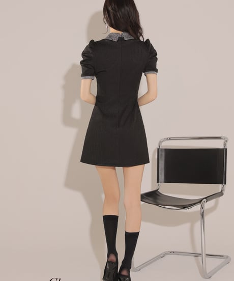 【XSサイズあり】襟付きラメニットパイピングミニキャバドレス(GL3349)