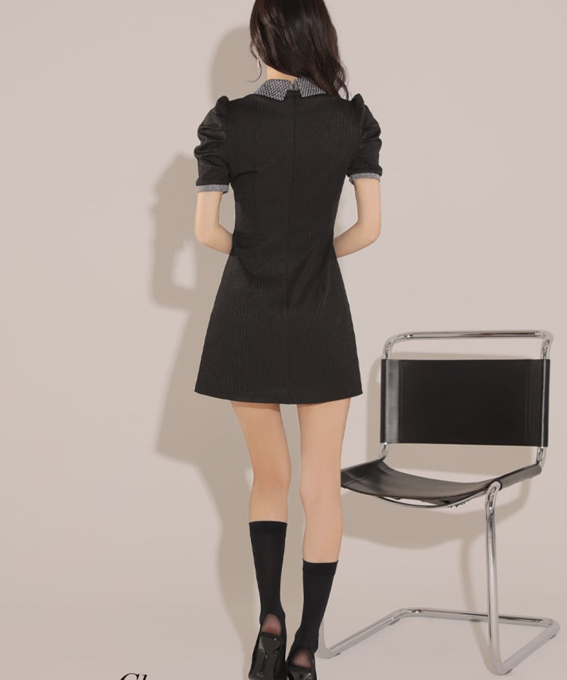 XSサイズあり】襟付きラメニットパイピングミニキャバドレス XSサイズあり】襟付きラメニットパイピングミニキャバドレス