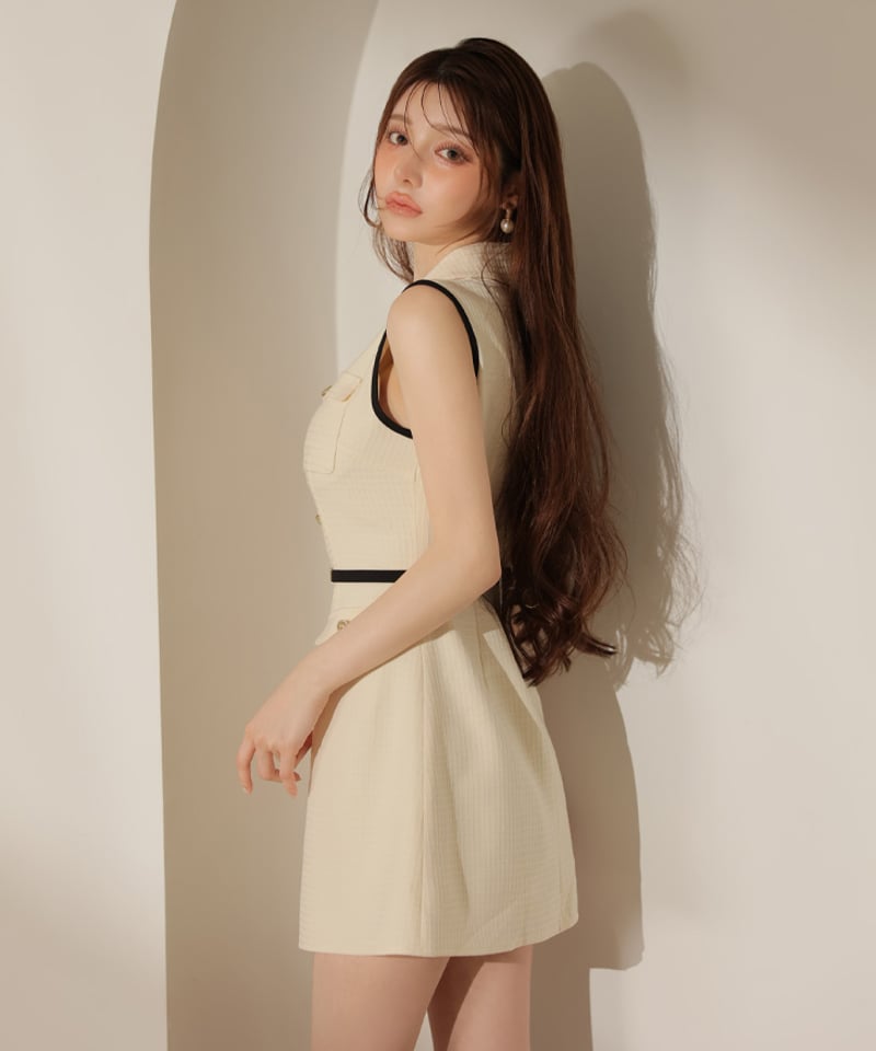 XSサイズあり】パイピングノースリーブベルトミニキャバドレス(DE4205