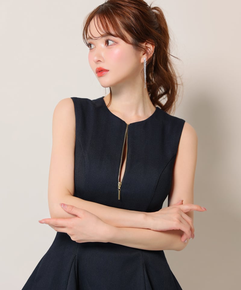 ノースリーブベルトデザインチュールミニキャバドレス(DE3444