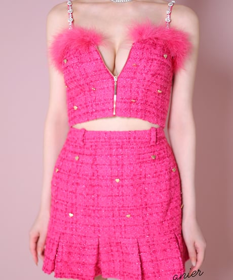 XSサイズあり】Tweed heart studded bunny setup mini dress (anier4043)