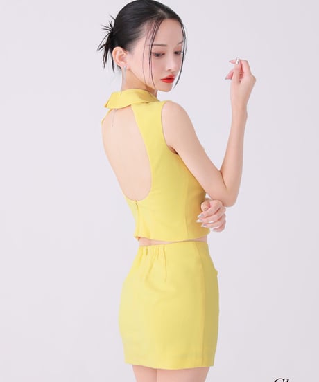 【XSサイズあり】バックオープンフロントジップタイトセットアップミニキャバドレス(GL3925)