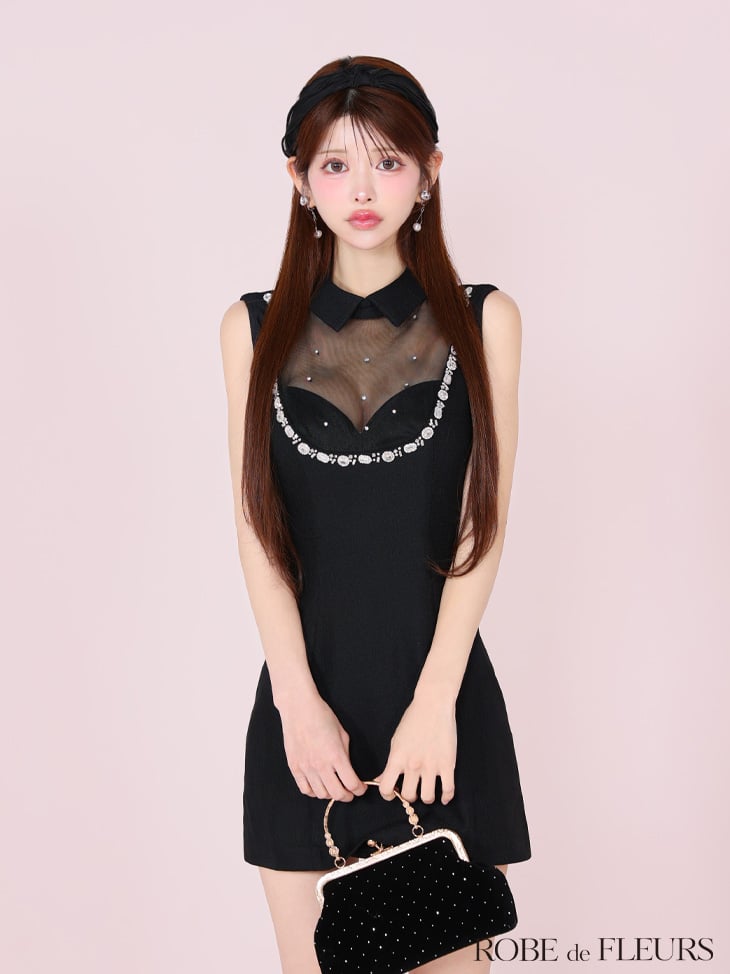 マリー様❣️専用ページ XSサイズあり】ビジューシアーチュールタイトミニキャバドレス