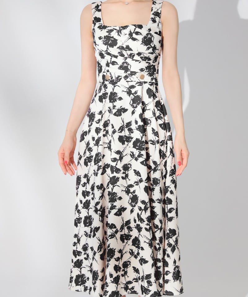 456 ROB de FLEURS スクエアネックキャバドレス DE3382 Lサイズあり】花柄スクエアネックフレアロングキャバドレス
