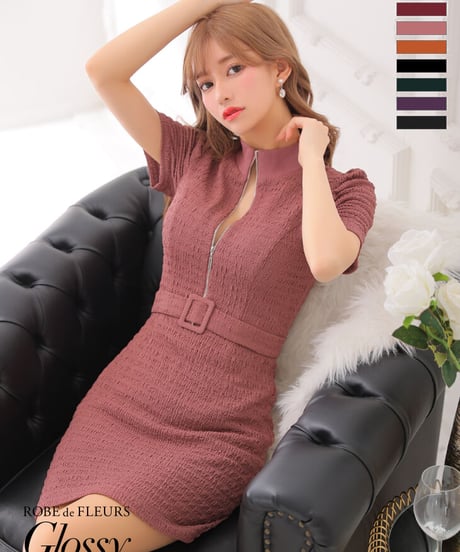 【XS～Lサイズあり】バストジッパー×ワッフルタイトミニドレス(GL2970)
