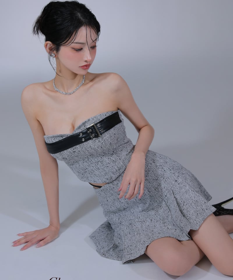 XSサイズあり】ベルトトップスセットアップフレアミニキャバドレス