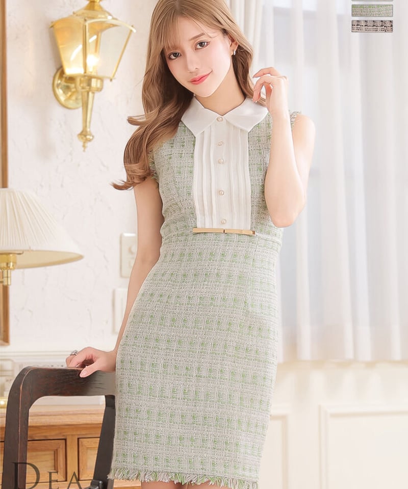 Lサイズあり】襟付きツイードタイトミニドレス(DE2767) | chouette 