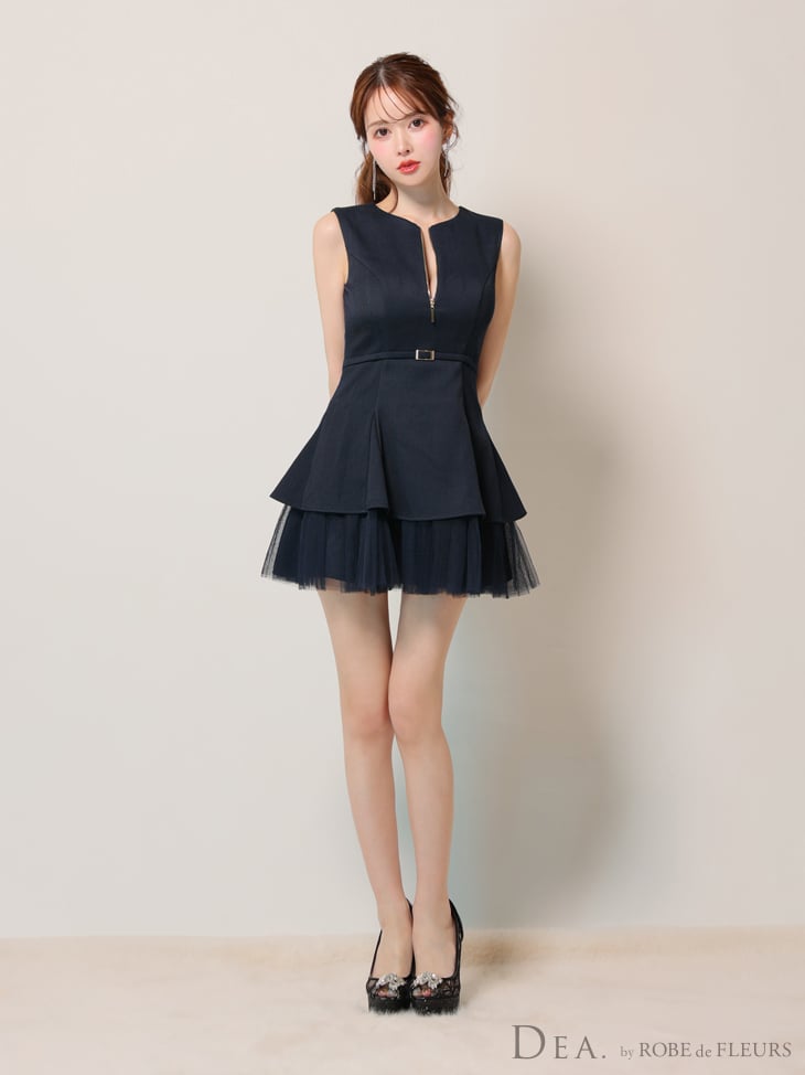 XS～Lサイズあり】チェックノースリーブベルトデザインチュールミニ