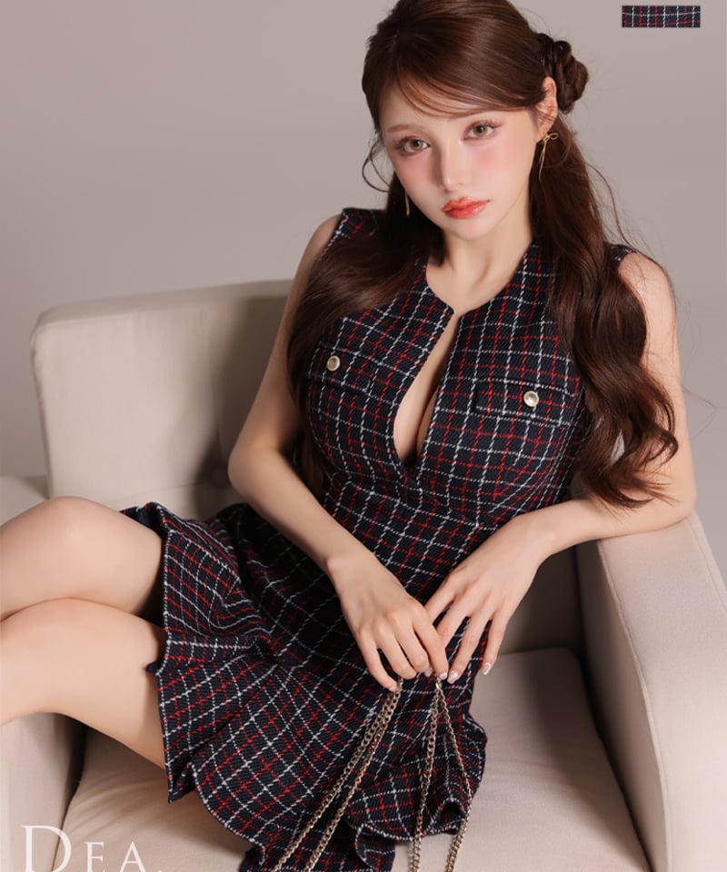 XSサイズあり】チェックノースリーブバストカットプリーツミニキャバ