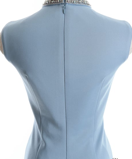 【XSサイズあり】ビジューネック×バストジッパーシンプルミニドレス【ストレッチあり】(GL2836)