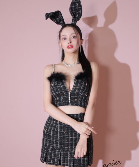 XSサイズあり】Tweed heart studded bunny setup mini dress (anier4043)