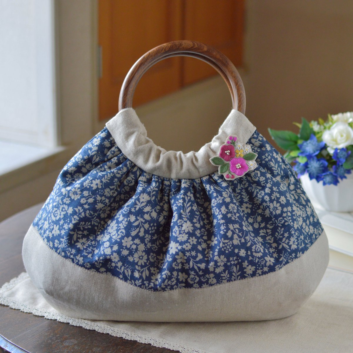 木の持ち手のグラニーバッグ | アトリエ＊ノート 【一点もの