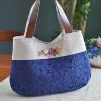 紺色レースの手提げバッグ