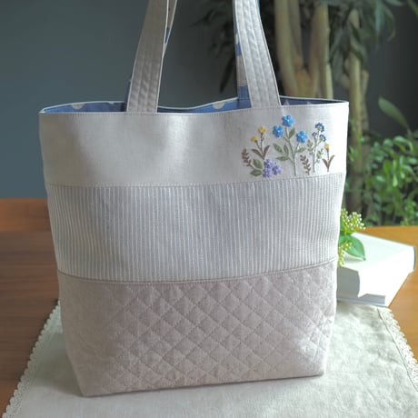 レースモラ刺繍入りダークグレーコットンバッグ 小サイズ】刺繍レースレトロコットンバッグ p0471 | poet