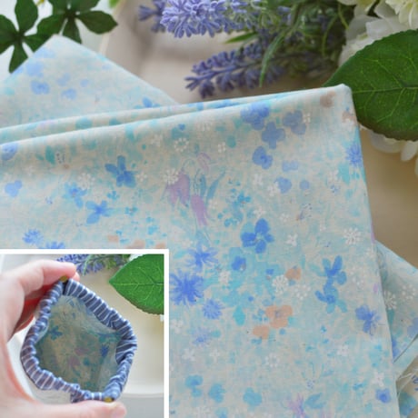 花刺繍のミニバネポーチ（ブルー）