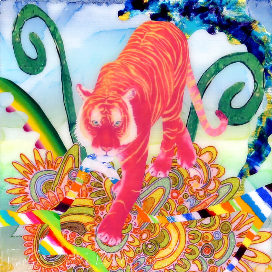 アクリル画 原画「Three Tigers」F4号 キャンバス作品 Shangri