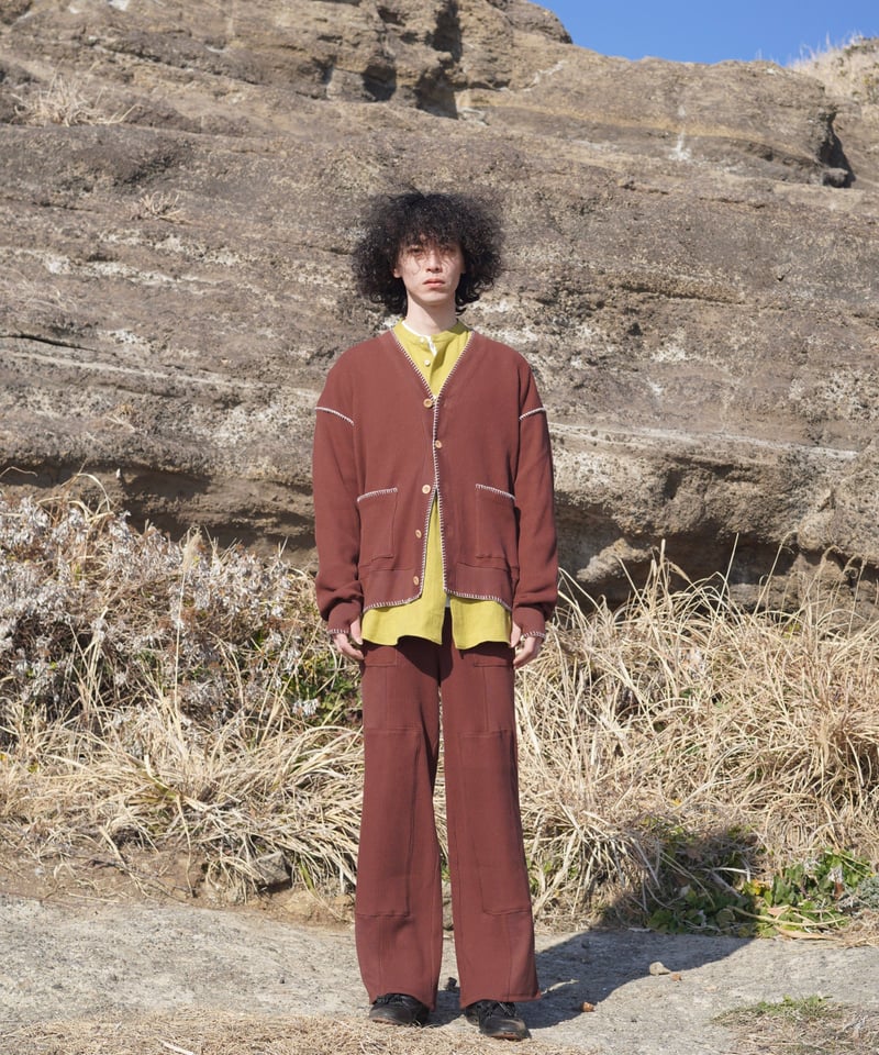 STITCH WAFFLE CARDIGAN [BROWN] | Urig 