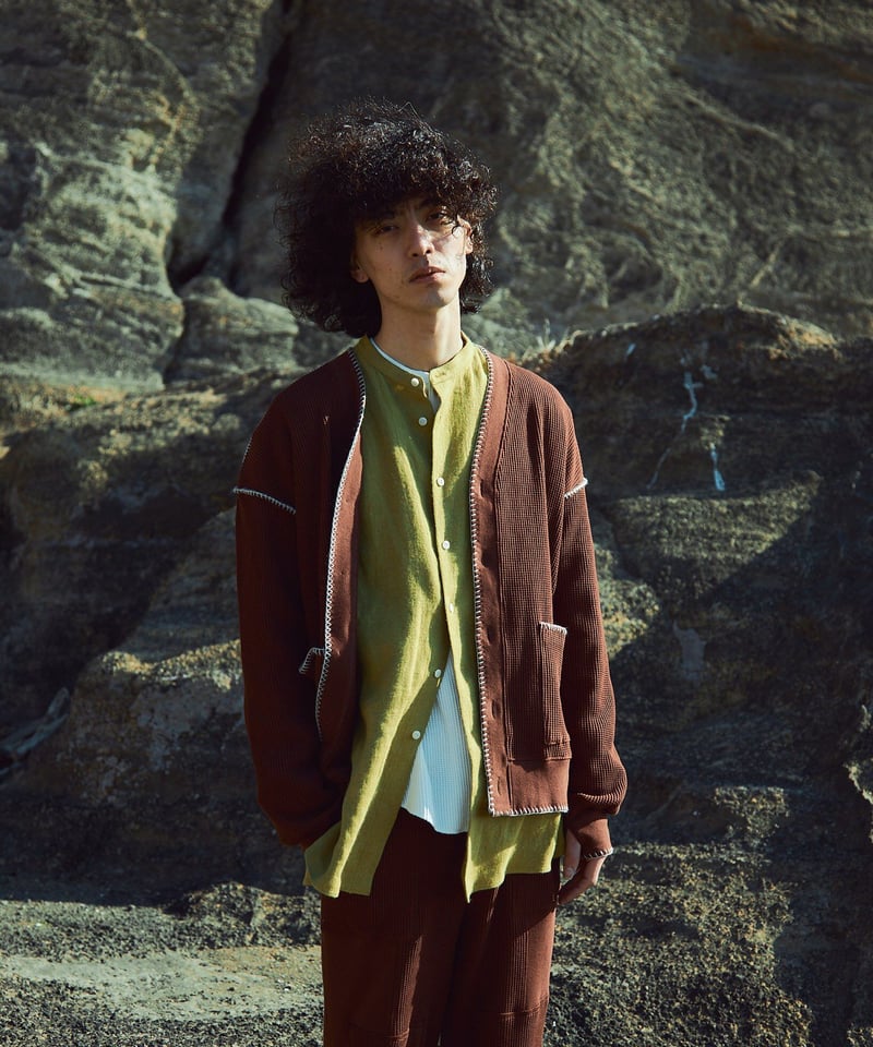 STITCH WAFFLE CARDIGAN [BROWN] | Urig