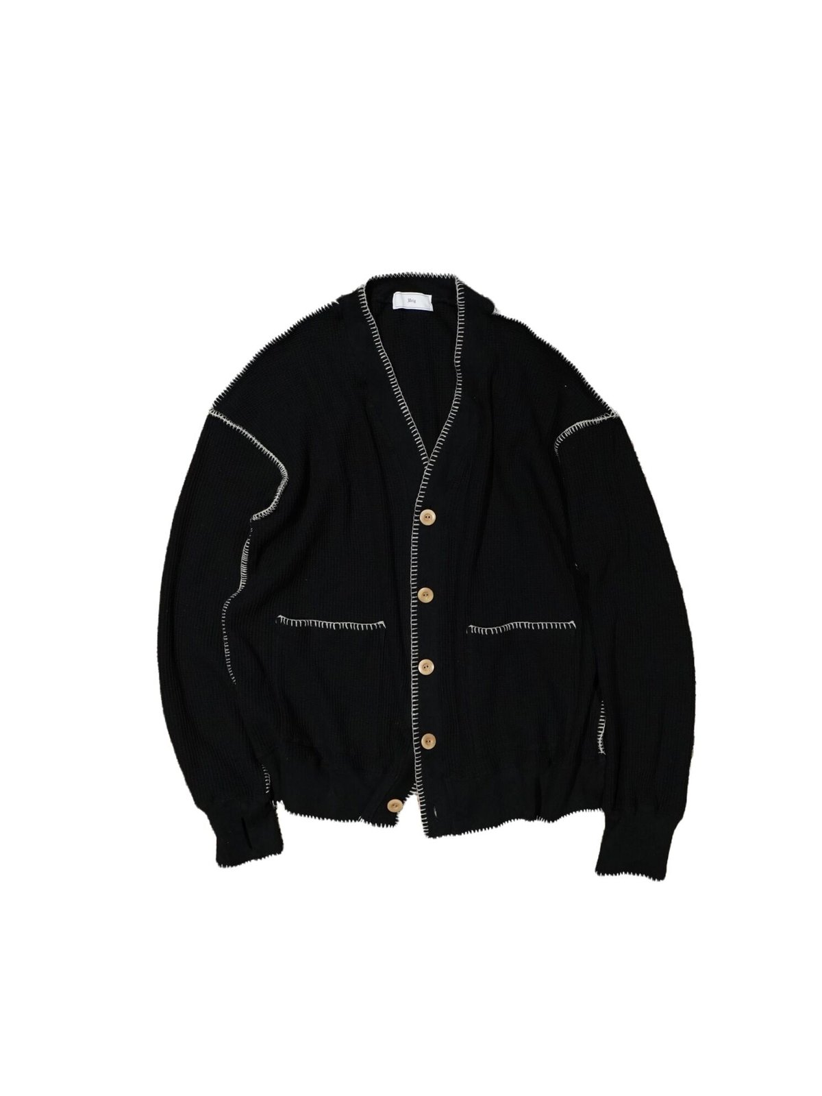 STITCH WAFFLE CARDIGAN [BLACK] | Urig