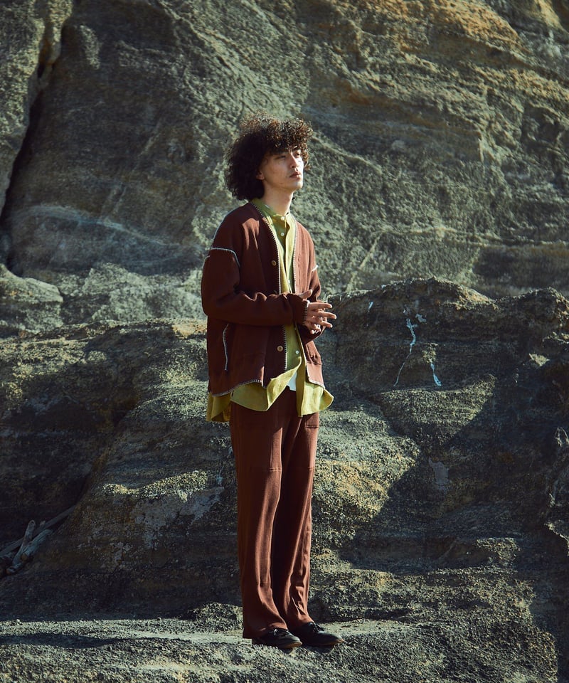 STITCH WAFFLE CARDIGAN [BROWN] | Urig 