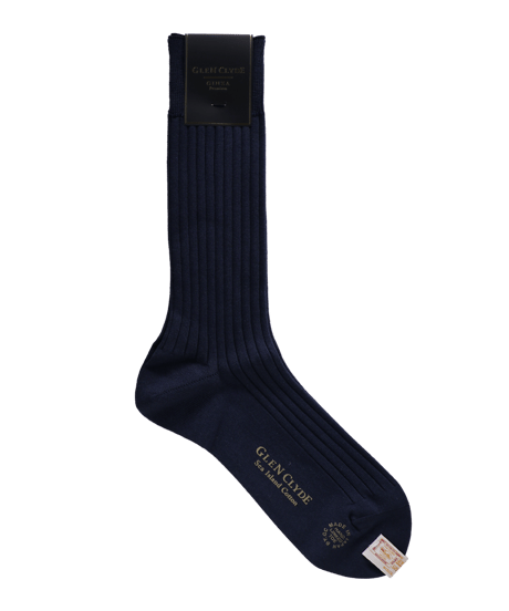 Kensington／Sea Island Cottonリブソックス(25-27.5cm)　ネイビー