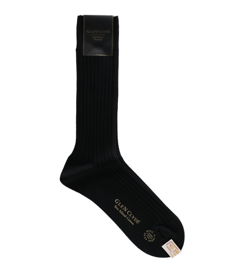Kensington／Sea Island Cottonリブソックス(25-27.5cm)　ブラック