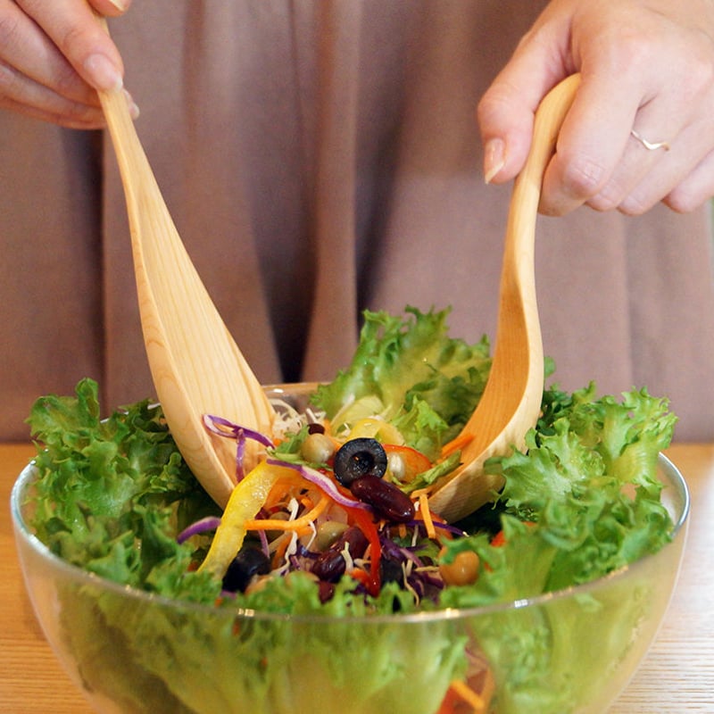 【kiyata】キヤタ　鳥のサーバースプーン　木べら　食器関連 山桜の木の手彫り「サラダサーバーセット」