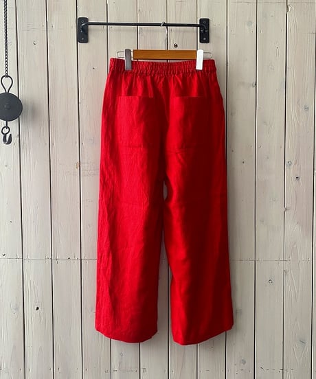 パンツ YARRA ヤラ リネンギャザー8分丈パンツ レッド YR-1633-315