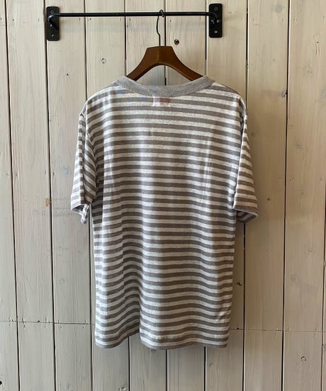 プルオーバー  mao made マオメイド ベルギーリネンボーダーT グレー×オフホワイト 611205B