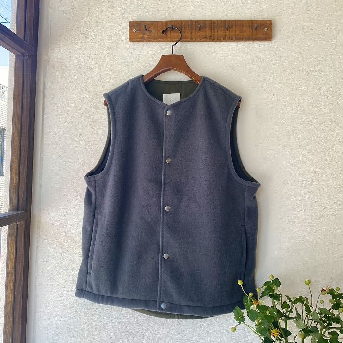 ベスト prit プリット ウール混フリース ノーカラーベスト モス P90615