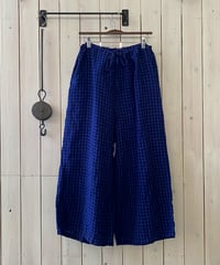 パンツ HTS エイチティーエス リネンチェックイージパンツ ブルー LNHT1713LC