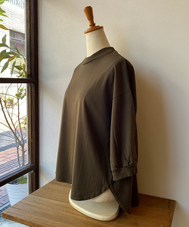 プルオーバー prit プリット 天竺7分袖ヘムプルオーバー カーキ P92606