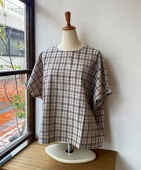 ブラウス bluewillow ブルーウィロー コットンリネンチェック袖口タックブラウス チェック 01FUS11330