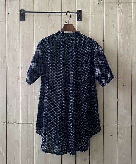 チュニック parkes パークス ローンミラクルウェーブドットプルオーバーチュニック ネイビー×緑ドット PH2622516
