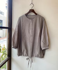 ブラウス bluewillow ブルーウィロー コットンリネンスソリボンハオリブラウス グレー 01FUP11310