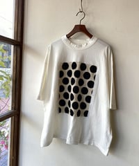 再入荷）prit プリット 17/1空紡天竺×10/1ムラ糸プリント 5分袖フレームＴシャツ シロ×ドット P91638