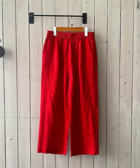 パンツ YARRA ヤラ リネンギャザー8分丈パンツ レッド YR-1633-315