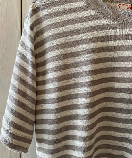 プルオーバー  mao made マオメイド ベルギーリネンボーダーT グレー×オフホワイト 611205B