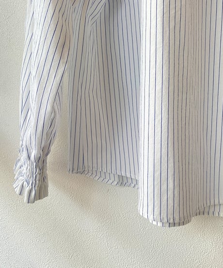 シャツ parkes パークス 袖ギャザーシャツ ストライプ PN26211020