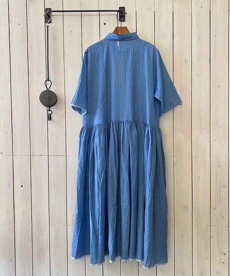 ワンピース maison de soil メゾンドソイル コットンストライプワンピース ブルー  INMDS26064