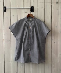 シャツ parkes パークス スタンドフリルギャザーシャツ ブラックギンガム  PH2622502