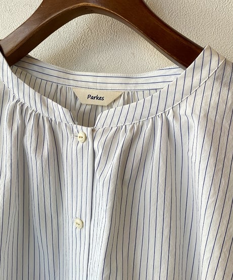 シャツ parkes パークス 袖ギャザーシャツ ストライプ PN26211020
