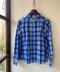 シャツ parkes パークス ラウンドカラーチェックヒヨクシャツ ブルー PN2611012