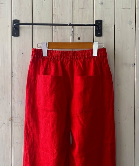 パンツ YARRA ヤラ リネンギャザー8分丈パンツ レッド YR-1633-315