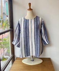 ブラウス bluewillow ブルーウィロー リネンそでタックブラウス ストライプ 01FUP11317
