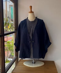 トップス bluewillow ブルーウィロー リネンシングル ガーゼハオリ ブラック 01FUP17301