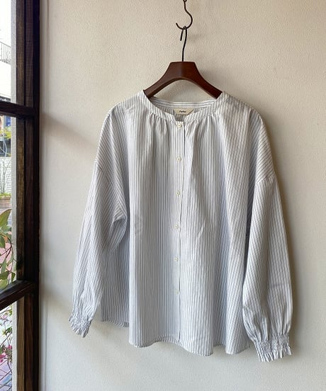 シャツ parkes パークス 袖ギャザーシャツ ストライプ PN26211020