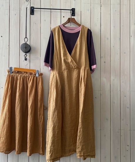 ワンピース tumugu ツムグ ソリトリネン×ボイルマルチラップスカート付ジャンスカ キャメル TB26132