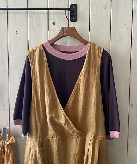 ワンピース tumugu ツムグ ソリトリネン×ボイルマルチラップスカート付ジャンスカ キャメル TB26132
